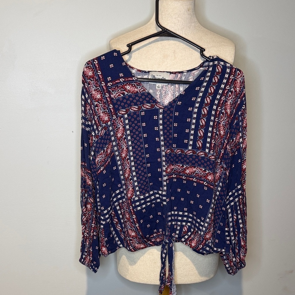Wrangler Navy and Red Patterned Blouse